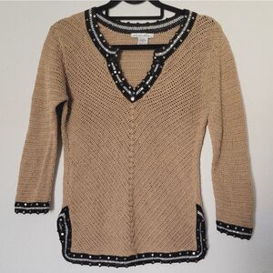 Lillie Rubin Tan and Black Sweater with sequin and gem detail Sz Small